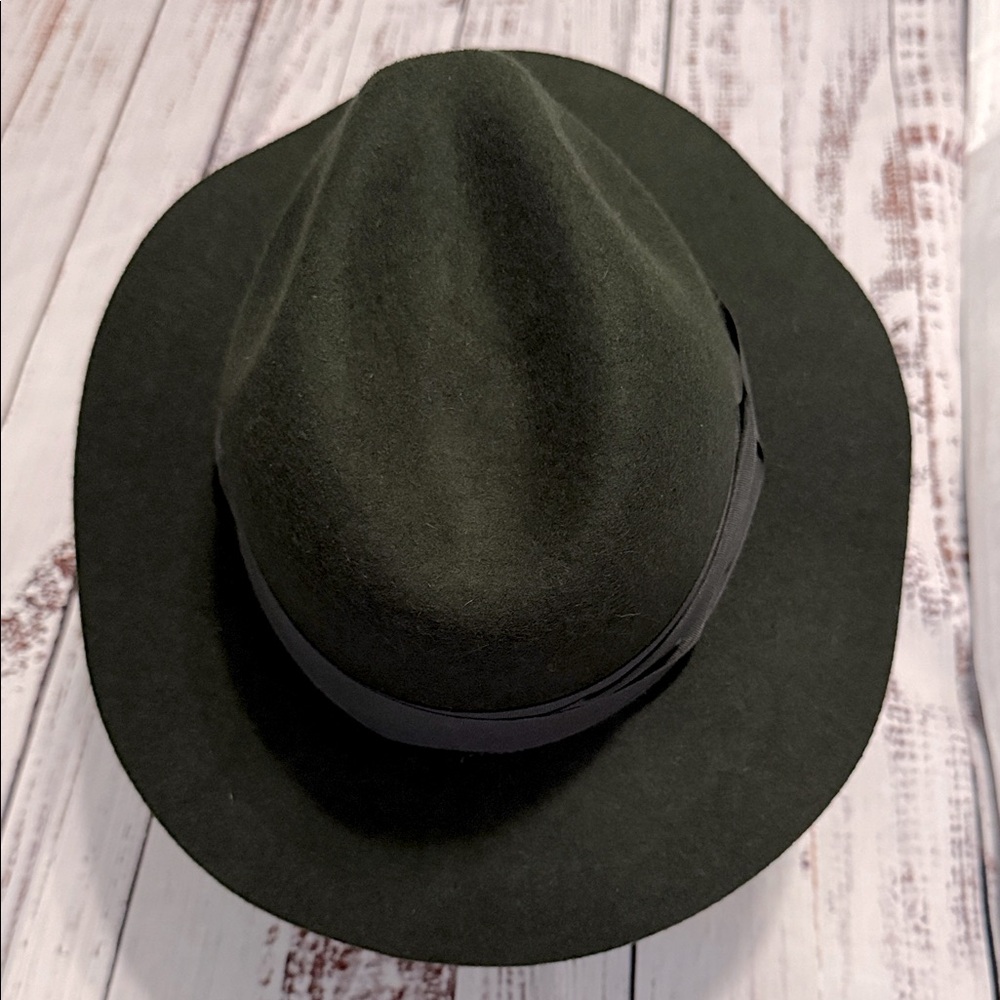 Dark Olive Wool Wide Brimmed Fedora Hat - Picture 11 of 13